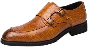 Men's Black Leather Loafers, Fashion Height Increase Monk Strap Casual Dress Shoes for Wedding, Party