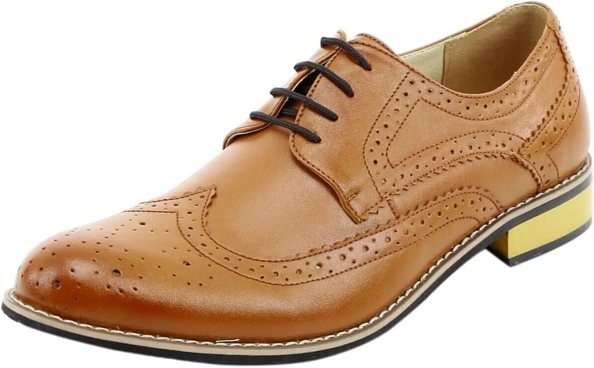 Mens Boys Lace Up Dress Shoes Brogue Father Son Formal Footwear