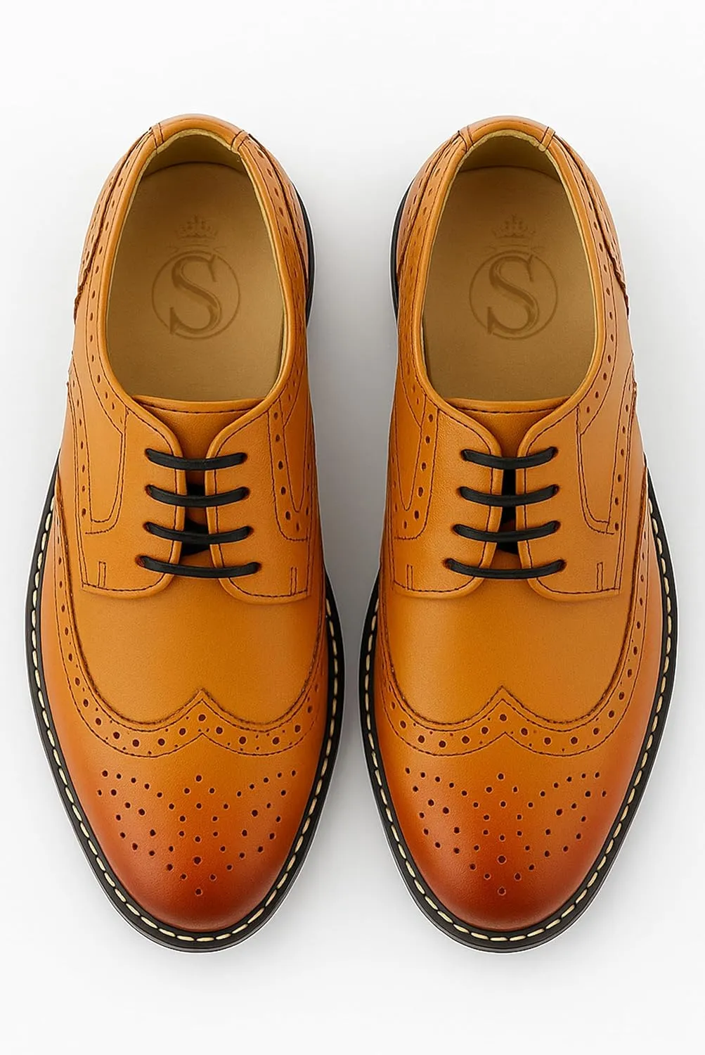 Mens Boys Lace Up Dress Shoes Brogue Father Son Formal Footwear