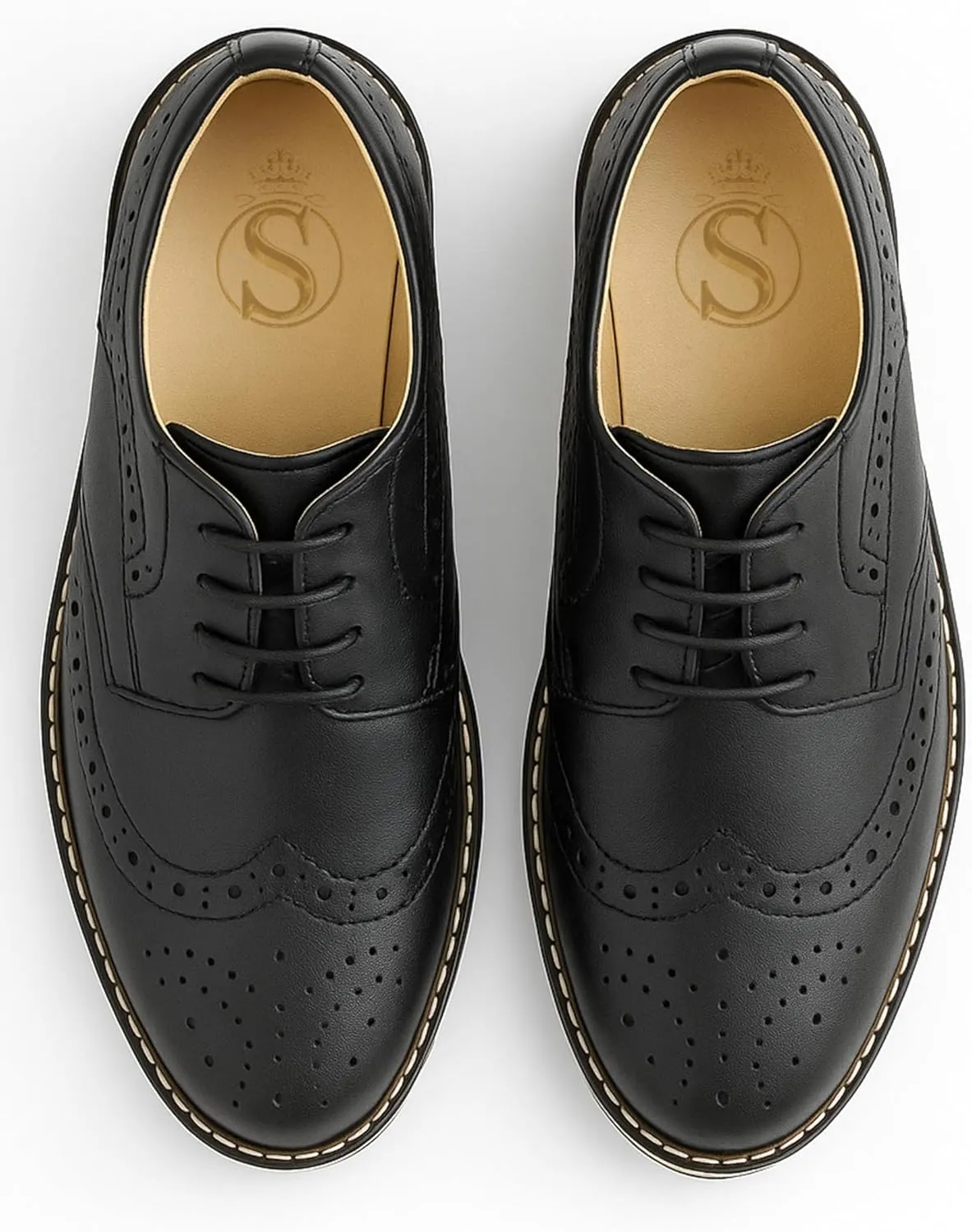 Mens Boys Lace Up Dress Shoes Brogue Father Son Formal Footwear