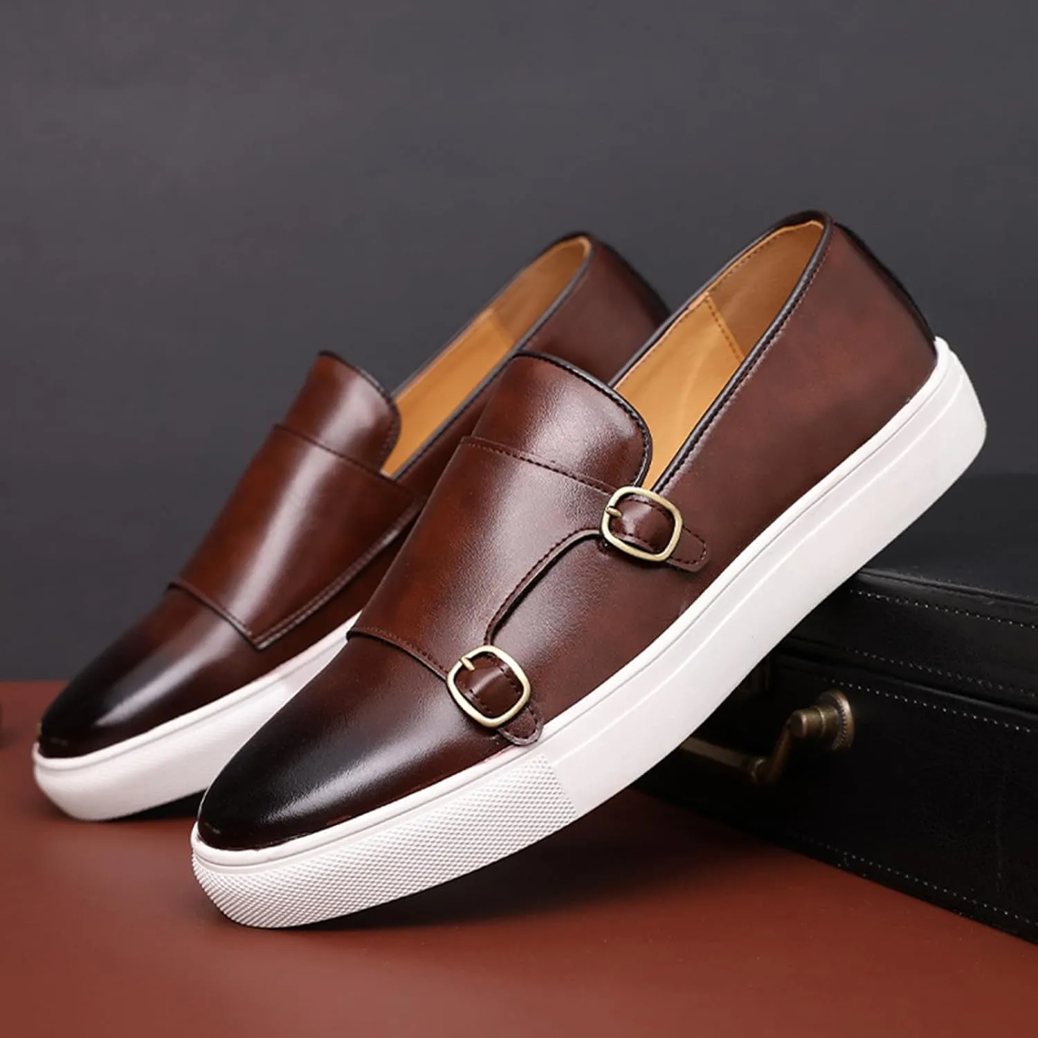 Men's Casual Oxford Shoes Monk Strap Dress Shoes Comfortable Fashion Sneakers Loafer Shoes