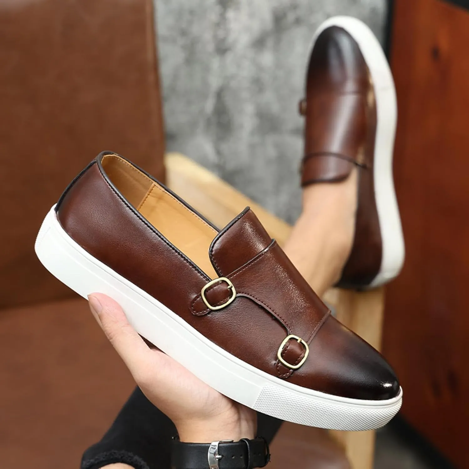 Men's Casual Oxford Shoes Monk Strap Dress Shoes Comfortable Fashion Sneakers Loafer Shoes
