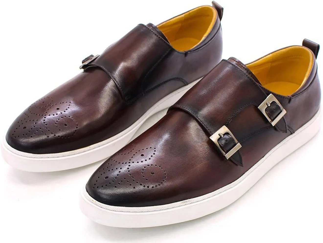 Mens Causal Shoes Double Buckle Monk Strap Loafers Genunie Leather Modern Prom Flat Shoes Wedding Business Fashion Comfortable Tuxedo Shoes for Men