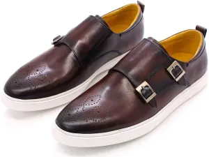 Mens Causal Shoes Double Buckle Monk Strap Loafers Genunie Leather Modern Prom Flat Shoes Wedding Business Fashion Comfortable Tuxedo Shoes for Men