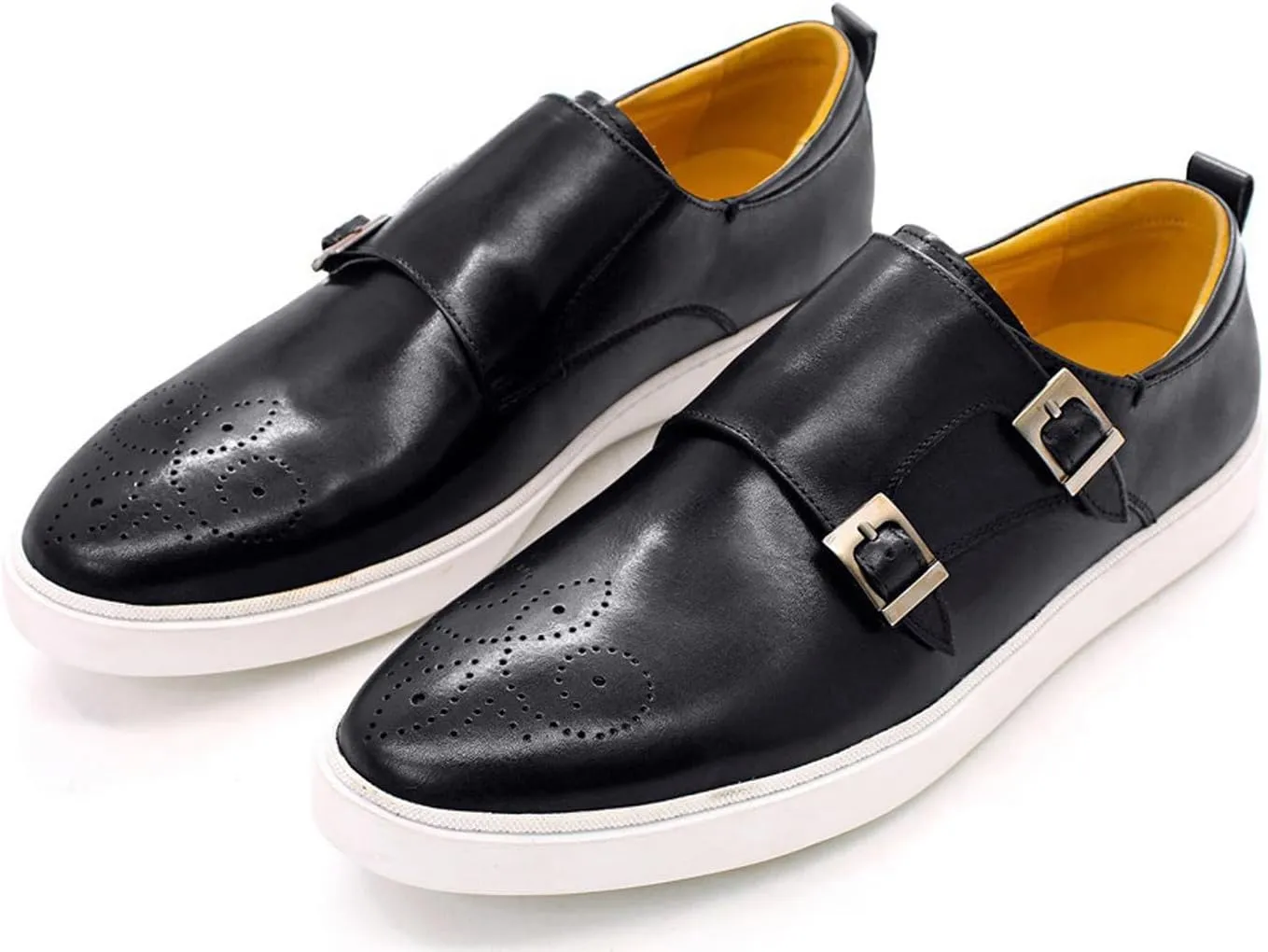 Mens Causal Shoes Double Buckle Monk Strap Loafers Genunie Leather Modern Prom Flat Shoes Wedding Business Fashion Comfortable Tuxedo Shoes for Men