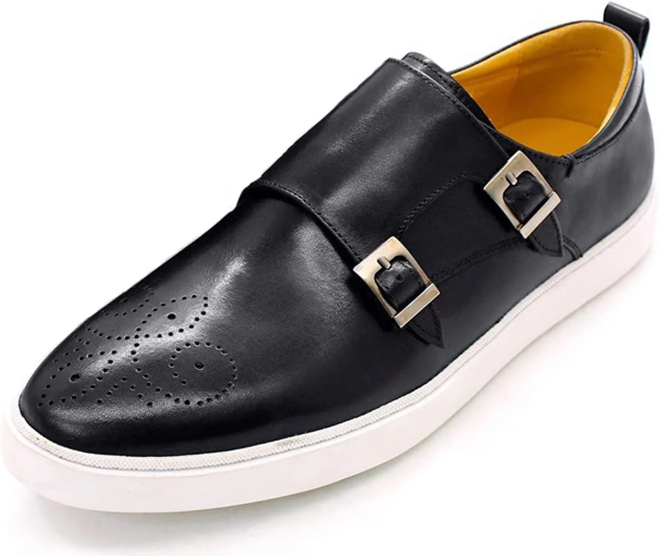 Mens Causal Shoes Double Buckle Monk Strap Loafers Genunie Leather Modern Prom Flat Shoes Wedding Business Fashion Comfortable Tuxedo Shoes for Men