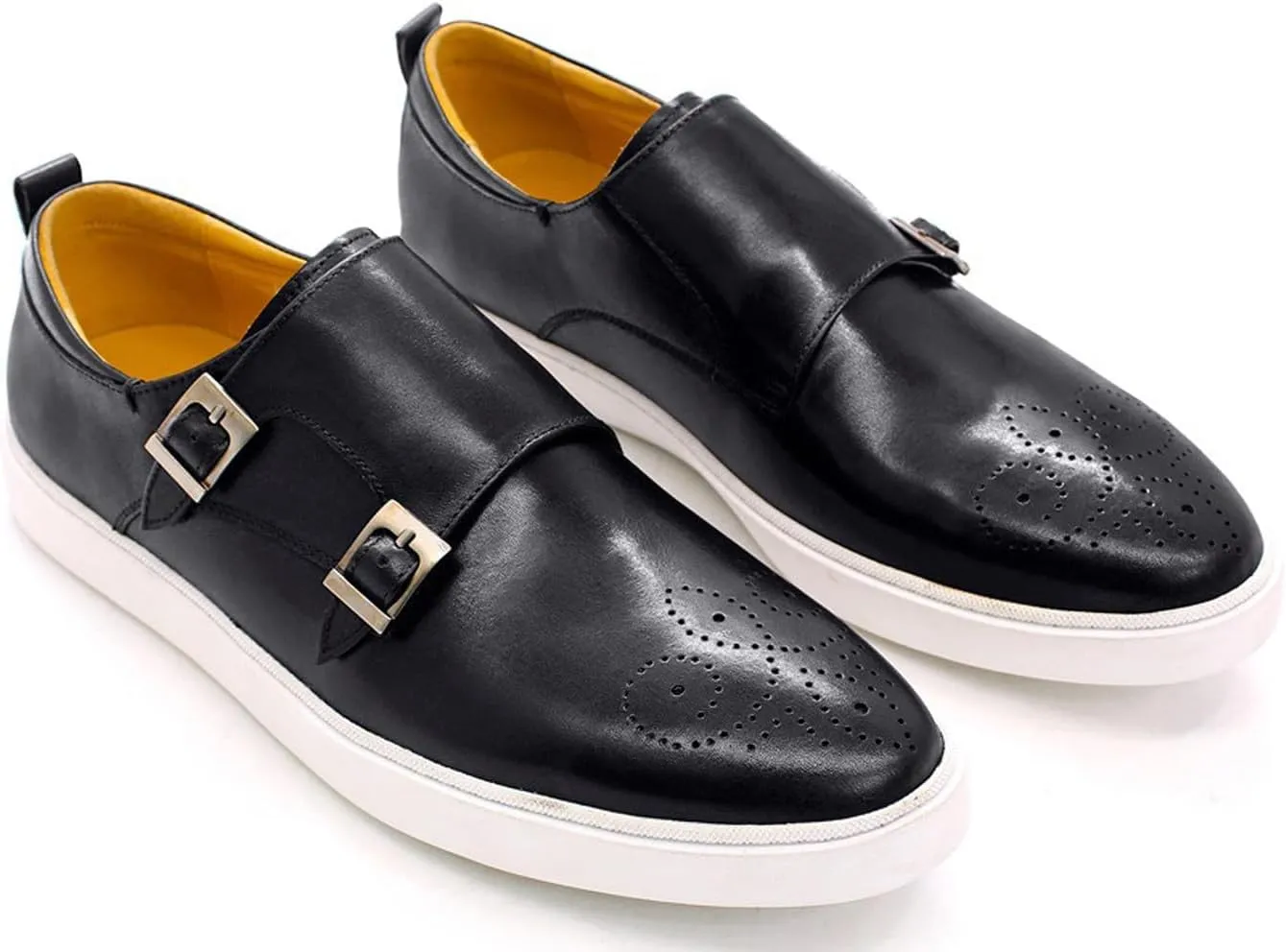 Mens Causal Shoes Double Buckle Monk Strap Loafers Genunie Leather Modern Prom Flat Shoes Wedding Business Fashion Comfortable Tuxedo Shoes for Men