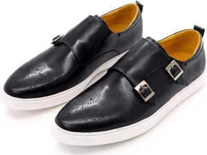 Mens Causal Shoes Double Buckle Monk Strap Loafers Genunie Leather Modern Prom Flat Shoes Wedding Business Fashion Comfortable Tuxedo Shoes for Men