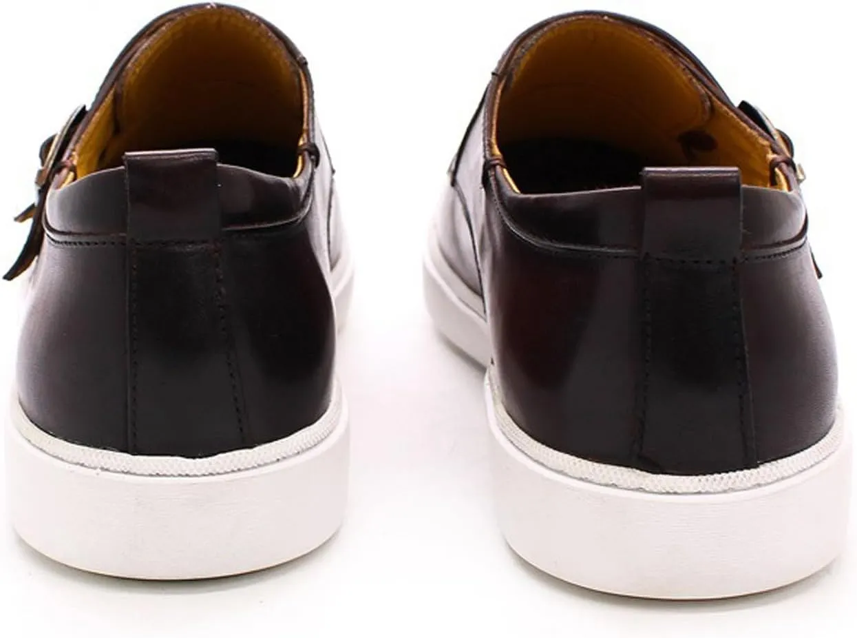 Mens Causal Shoes Double Buckle Monk Strap Loafers Genunie Leather Modern Prom Flat Shoes Wedding Business Fashion Comfortable Tuxedo Shoes for Men