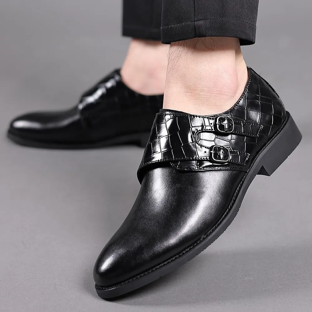Mens Double Monk Strap Loafer??Men's Dress Loafers Slip-on Formal Shoes