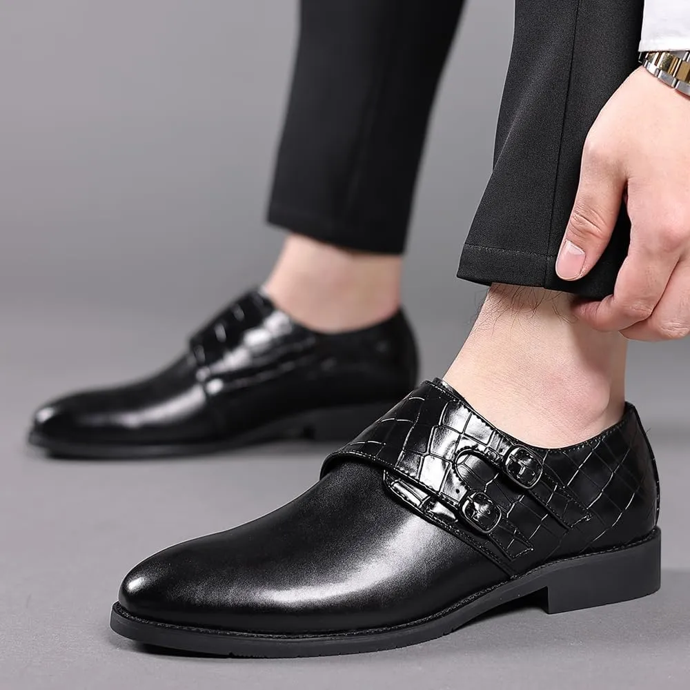 Mens Double Monk Strap Loafer??Men's Dress Loafers Slip-on Formal Shoes