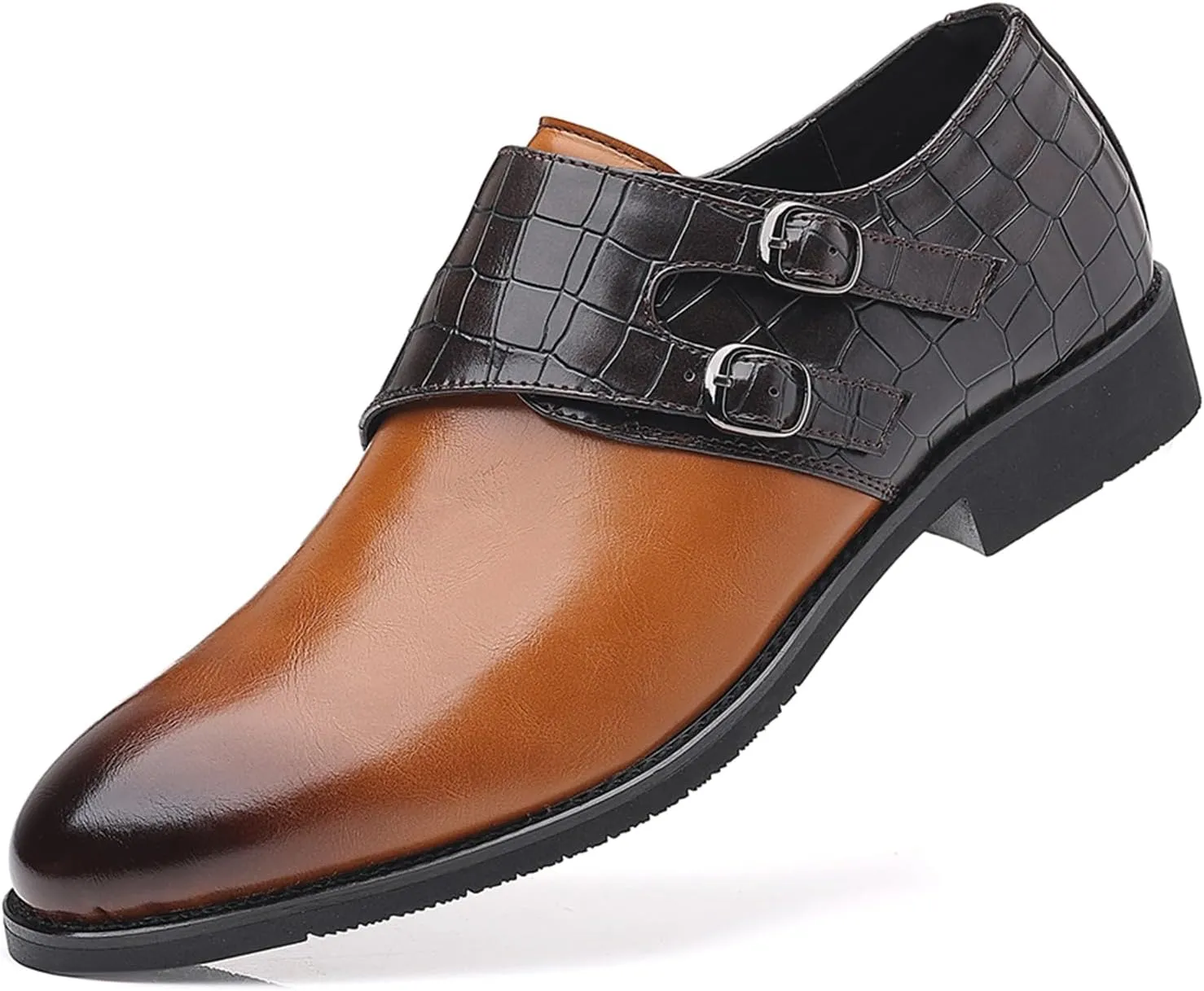 Mens Double Monk Strap Loafer??Men's Dress Loafers Slip-on Formal Shoes