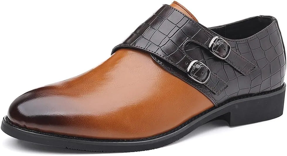 Mens Double Monk Strap Loafer??Men's Dress Loafers Slip-on Formal Shoes
