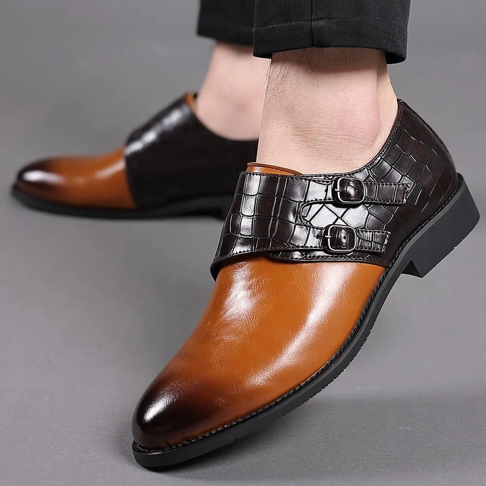 Mens Double Monk Strap Loafer??Men's Dress Loafers Slip-on Formal Shoes