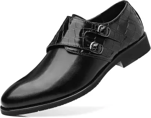 Mens Double Monk Strap Loafer??Men's Dress Loafers Slip-on Formal Shoes
