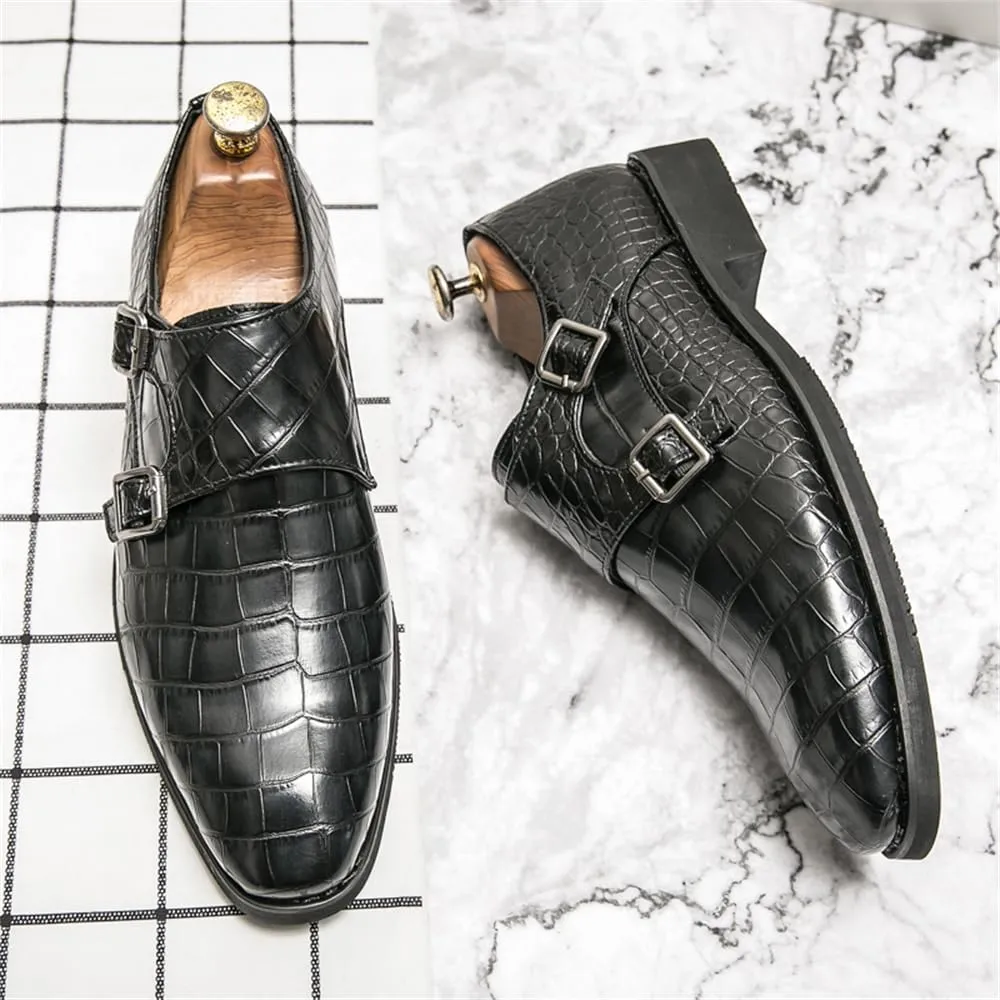 Mens Double Monk Strap Slip on Loafer Cap Toe Leather Oxford Formal Business Dress Shoes for Men