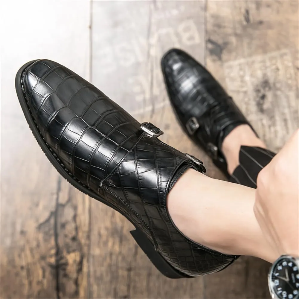 Mens Double Monk Strap Slip on Loafer Cap Toe Leather Oxford Formal Business Dress Shoes for Men
