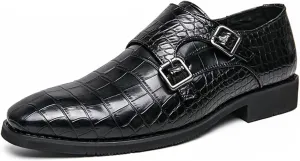 Mens Double Monk Strap Slip on Loafer Cap Toe Leather Oxford Formal Business Dress Shoes for Men