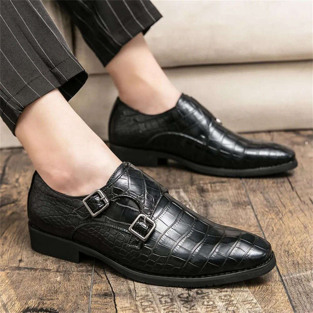 Mens Double Monk Strap Slip on Loafer Cap Toe Leather Oxford Formal Business Dress Shoes for Men