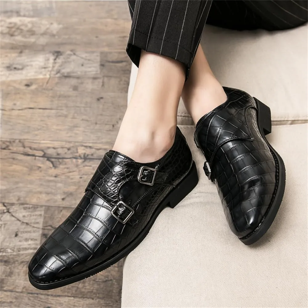 Mens Double Monk Strap Slip on Loafer Cap Toe Leather Oxford Formal Business Dress Shoes for Men
