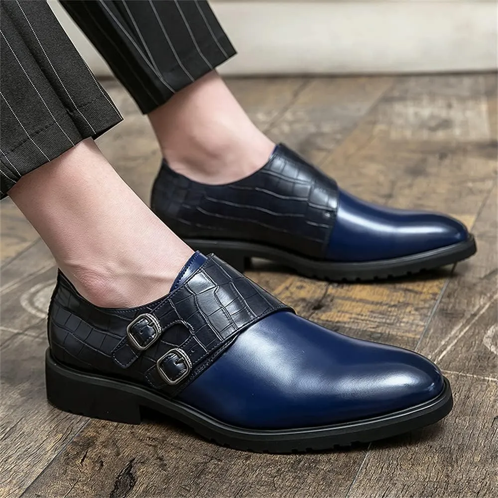 Mens Double Monk Strap Slip on Loafer Leather Formal Business Casual Comfortable Dress Shoes for Men