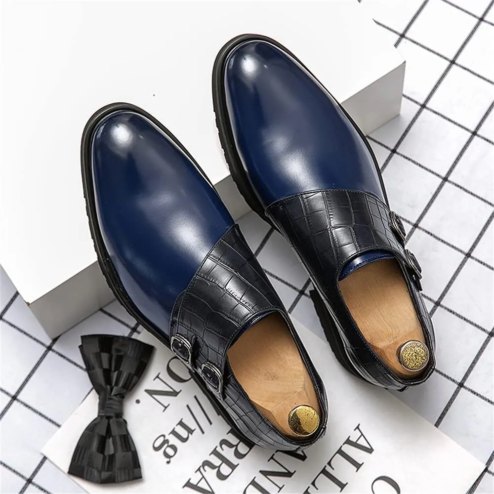Mens Double Monk Strap Slip on Loafer Leather Formal Business Casual Comfortable Dress Shoes for Men