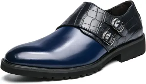 Mens Double Monk Strap Slip on Loafer Leather Formal Business Casual Comfortable Dress Shoes for Men