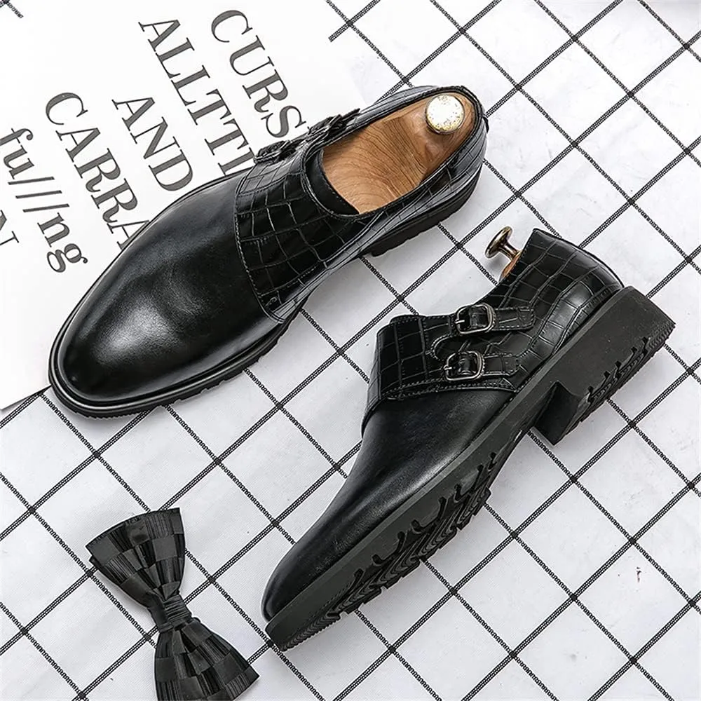 Mens Double Monk Strap Slip on Loafer Leather Formal Business Casual Comfortable Dress Shoes for Men