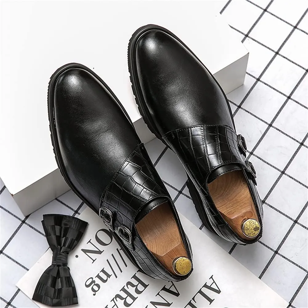 Mens Double Monk Strap Slip on Loafer Leather Formal Business Casual Comfortable Dress Shoes for Men