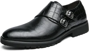Mens Double Monk Strap Slip on Loafer Leather Formal Business Casual Comfortable Dress Shoes for Men