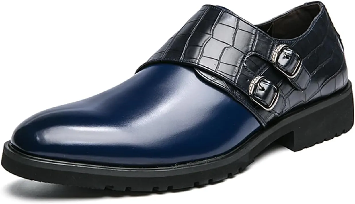 Mens Double Monk Strap Slip on Loafer Leather Formal Business Casual Comfortable Dress Shoes for Men