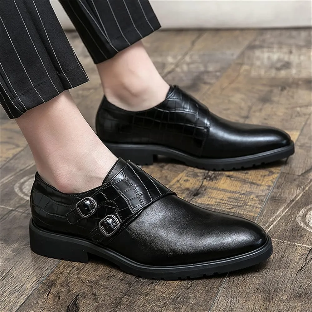 Mens Double Monk Strap Slip on Loafer Leather Formal Business Casual Comfortable Dress Shoes for Men