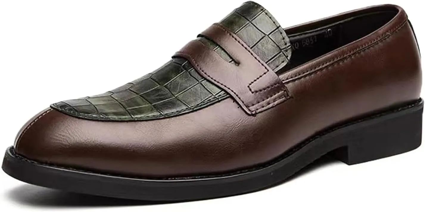 Men's Leather Printed Slip-On Dress Oxford Shoes Comfortable Round Toe Formal Business Loafers Moccasins Shoes for Men