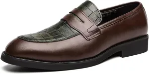 Men's Leather Printed Slip-On Dress Oxford Shoes Comfortable Round Toe Formal Business Loafers Moccasins Shoes for Men