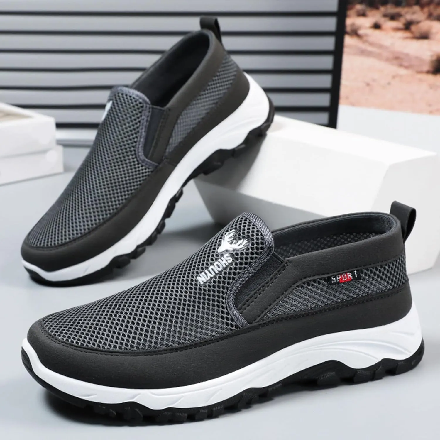 Men's Mesh Knit Slip-on Loafers Casual Shoes Casual Penny Driving Loafers Comfortable Breathable Slip On Boat Shoes for Men