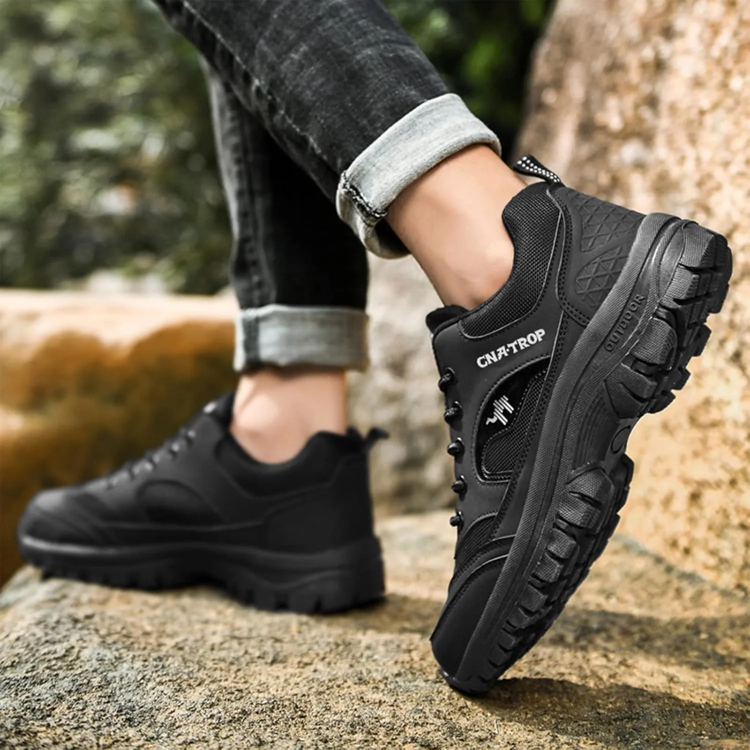 Men's Outdoor Lace-up Hiking Orthopedic Shoes,Low Waterproof Wear-Resistant Outdoor Lightweight Trail Trekking Sneakers