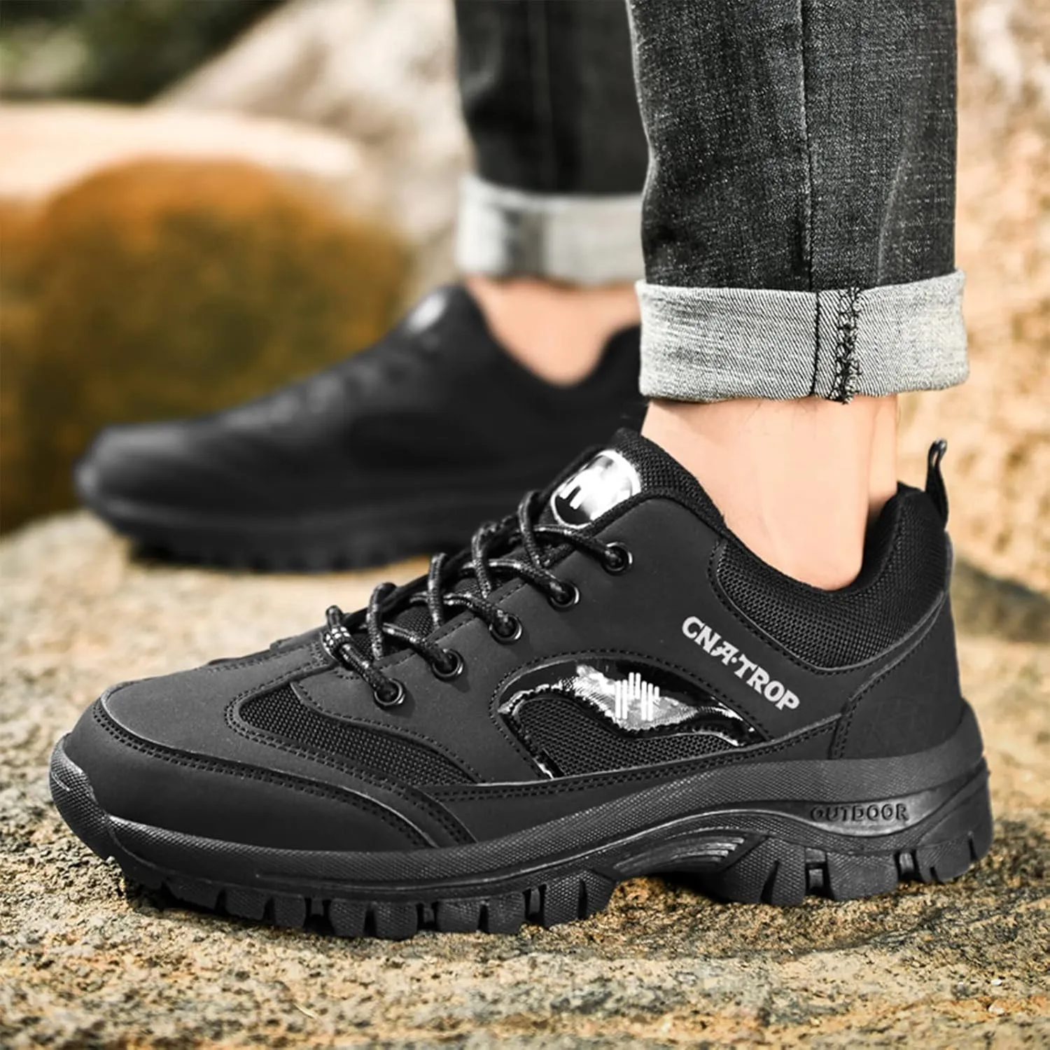 Men's Outdoor Lace-up Hiking Orthopedic Shoes,Low Waterproof Wear-Resistant Outdoor Lightweight Trail Trekking Sneakers