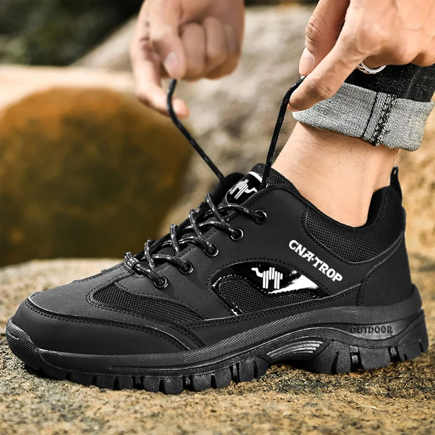 Men's Outdoor Lace-up Hiking Orthopedic Shoes,Low Waterproof Wear-Resistant Outdoor Lightweight Trail Trekking Sneakers