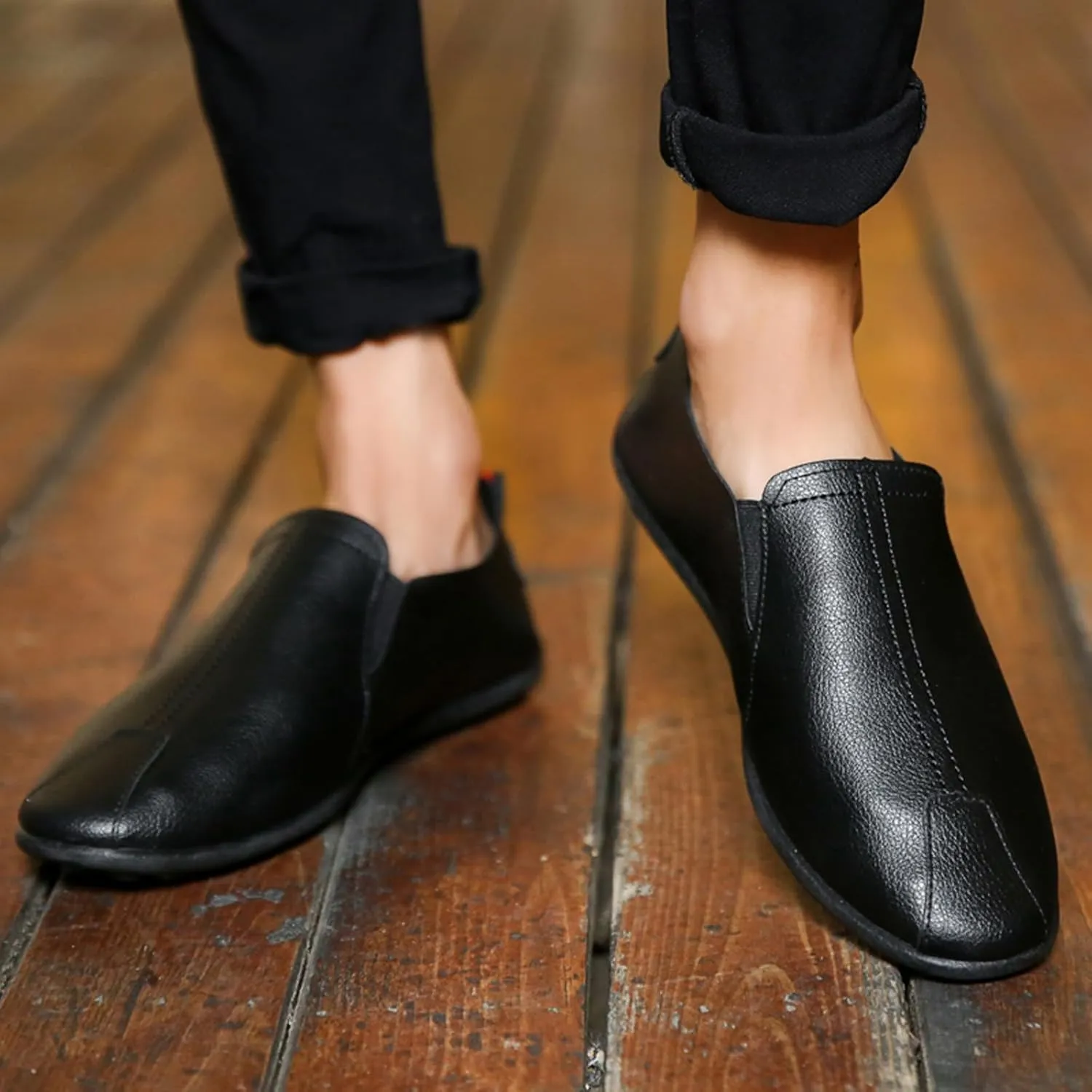 Mens Slip-on Flats Loafers Casual Shoes Casual Penny Driving Loafers Comfortable Leather Stitched Slip On Boat Shoes for Men