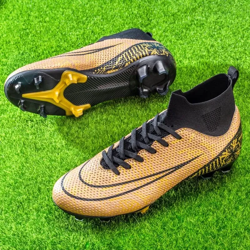 Mens Soccer Boots High-top Football Shoes Cleats Spike Shoes Sneaker Comfortable Adults Athletic Outdoor Indoor Competition Training Shoes Size 4.5-11