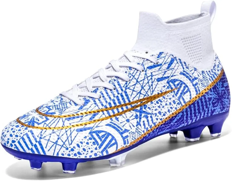 Mens Soccer Boots High-top Football Shoes Cleats Spike Shoes Sneaker Comfortable Adults Athletic Outdoor Indoor Competition Training Shoes Size 4.5-11