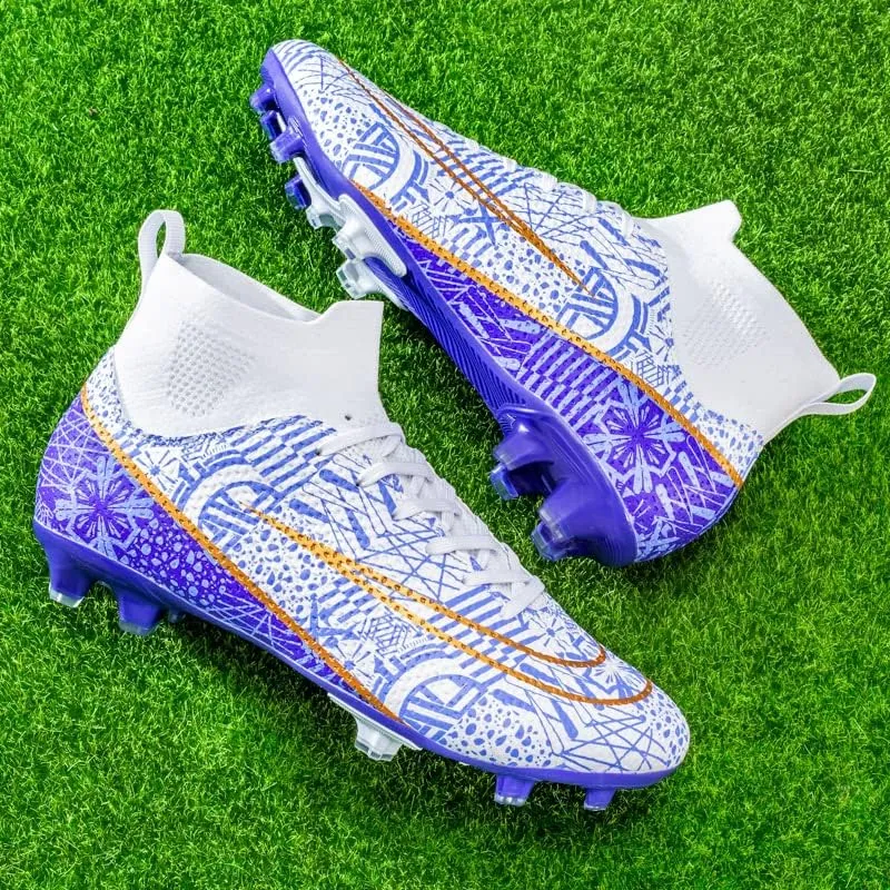Mens Soccer Boots High-top Football Shoes Cleats Spike Shoes Sneaker Comfortable Adults Athletic Outdoor Indoor Competition Training Shoes Size 4.5-11