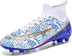 Mens Soccer Boots High-top Football Shoes Cleats Spike Shoes Sneaker Comfortable Adults Athletic Outdoor Indoor Competition Training Shoes Size 4.5-11