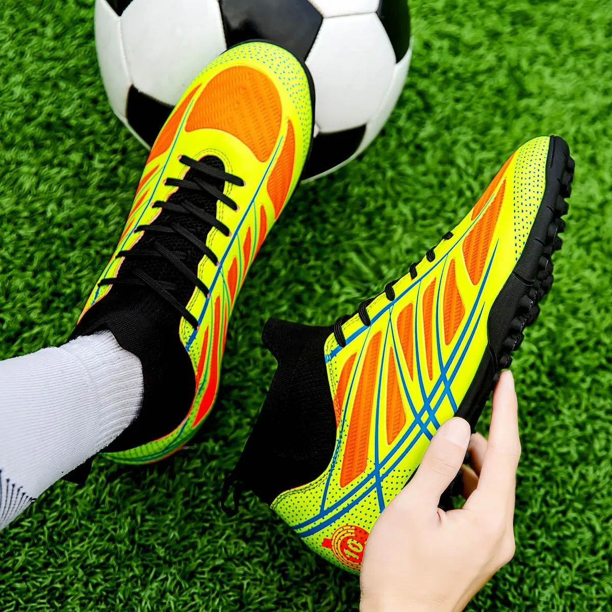 Mens Soccer Shoes Cleats Football Boots Professional Training Outdoor Indoor Sneaker High-Top Spike Breathable Athletic