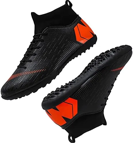 Men's Soccer Shoes Football Cleats with Lace-Up High-Tops Non-Slip Spikes