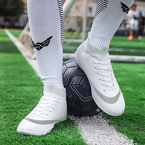 Men's Soccer Shoes Football Cleats with Lace-Up High-Tops Non-Slip Spikes