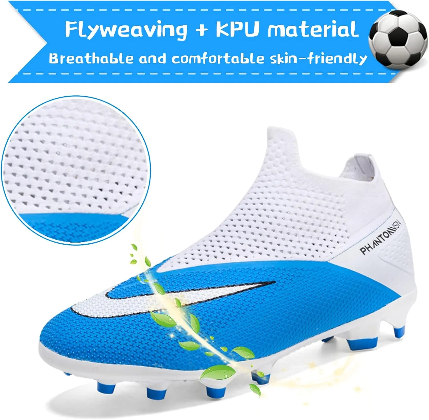 Men's Soccer Shoes High-Top Laceless Firm Ground Football Shoes Outdoor Indoor Boys Athletic Soccer Cleats
