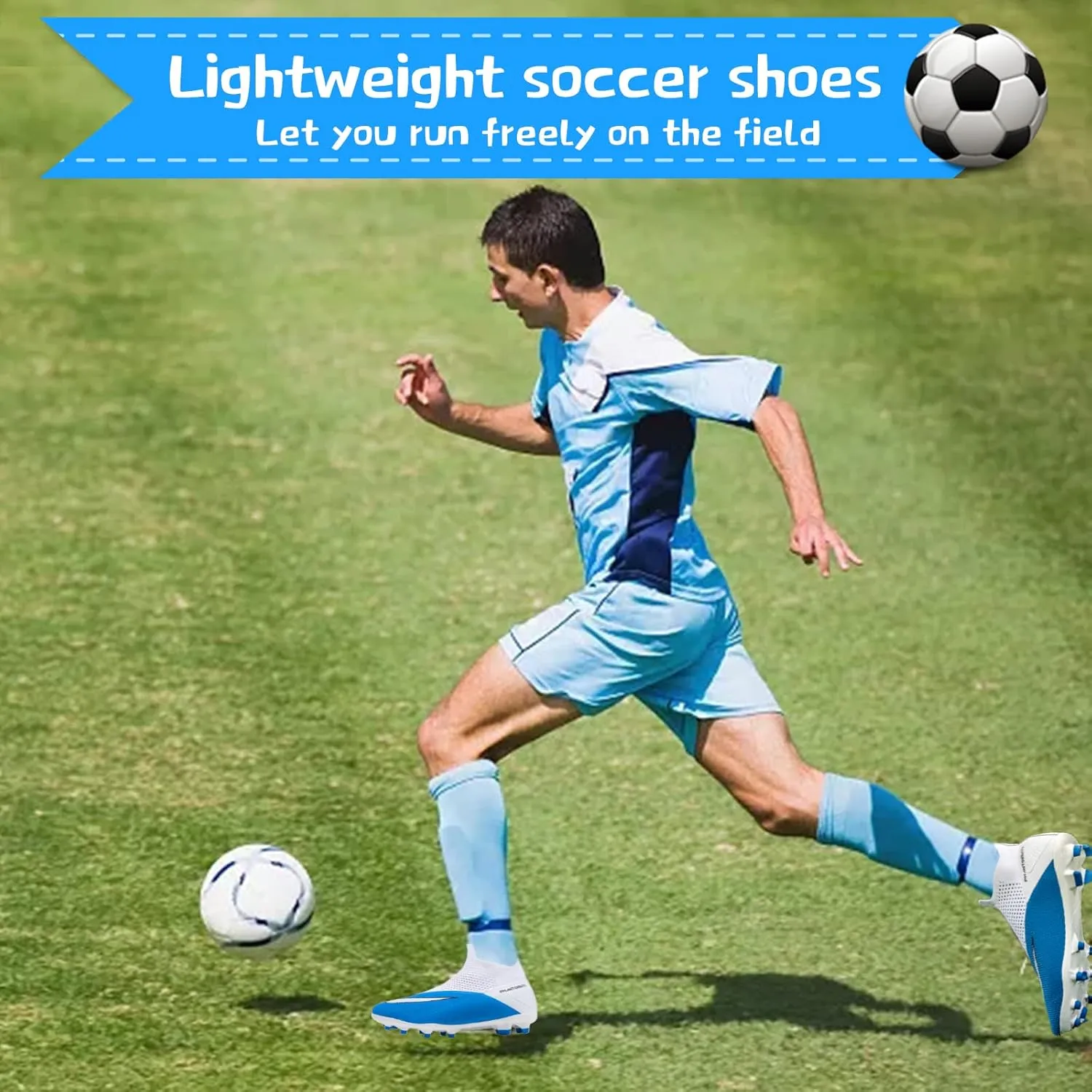 Men's Soccer Shoes High-Top Laceless Firm Ground Football Shoes Outdoor Indoor Boys Athletic Soccer Cleats
