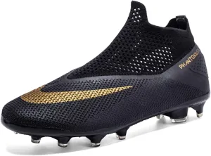 Men's Soccer Shoes High-Top Laceless Firm Ground Football Shoes Outdoor Indoor Boys Athletic Soccer Cleats