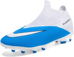 Men's Soccer Shoes High-Top Laceless Firm Ground Football Shoes Outdoor Indoor Boys Athletic Soccer Cleats